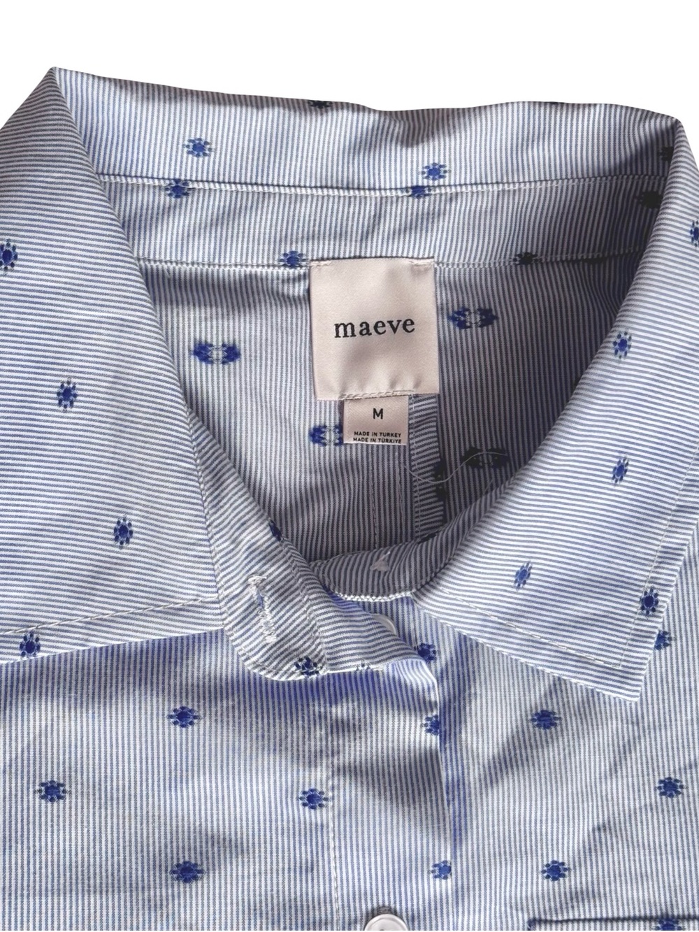 Maeve Anthropologie Women’s Blue/White Cinched Waist Button Down Shirt Size M - Picture 2 of 10